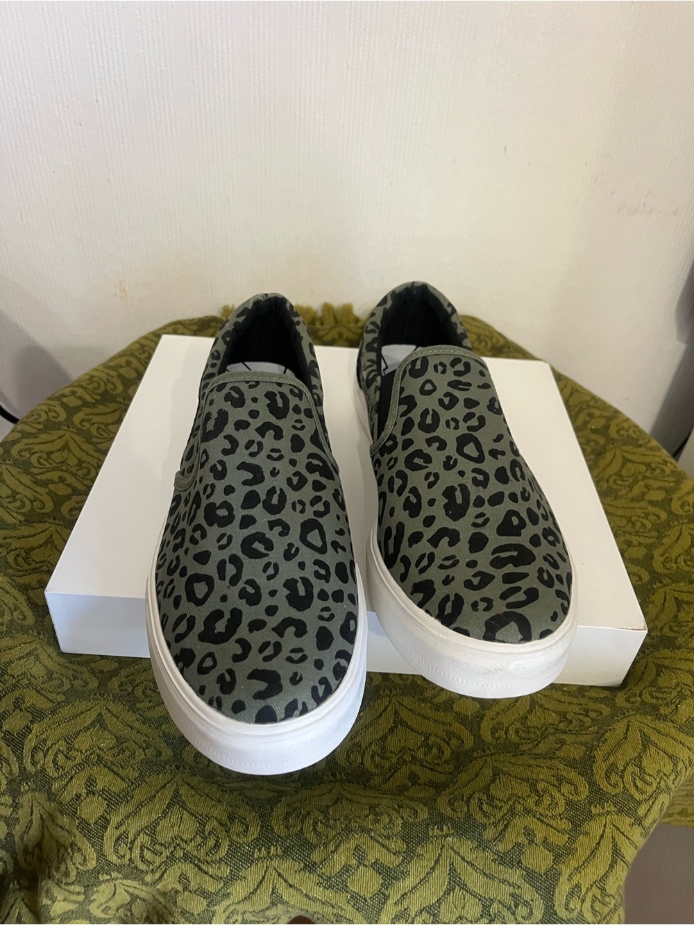 Ripndip Olive Green Leopard Slip-On Sneakers